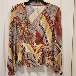 MNG Suit Patterned Button Down Peplum